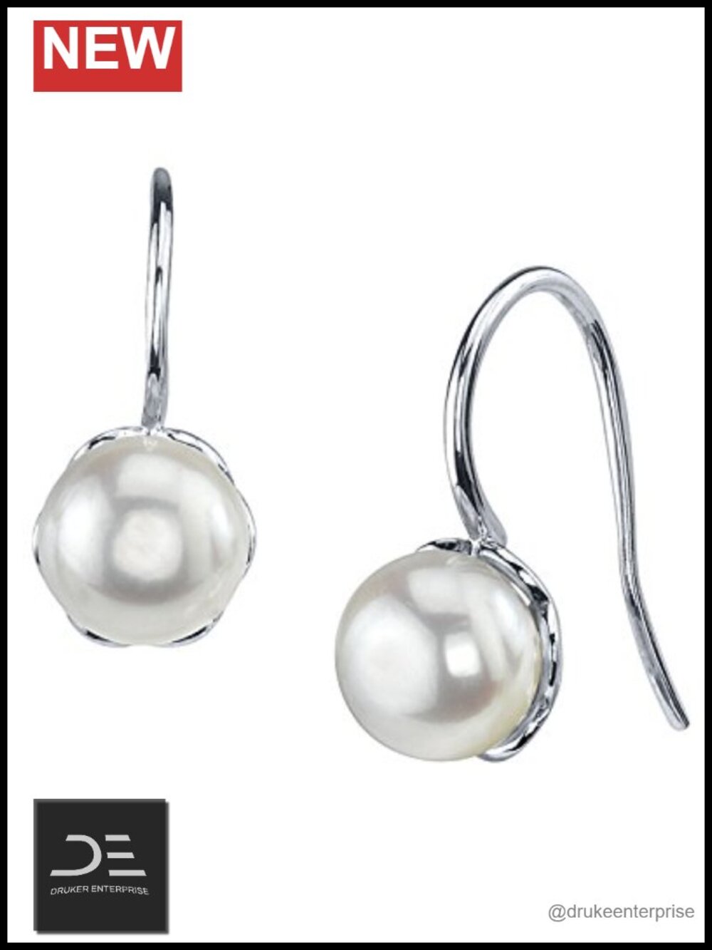 Real Freshwater Cultured Pearl Drop Earrings - Sterling Silver